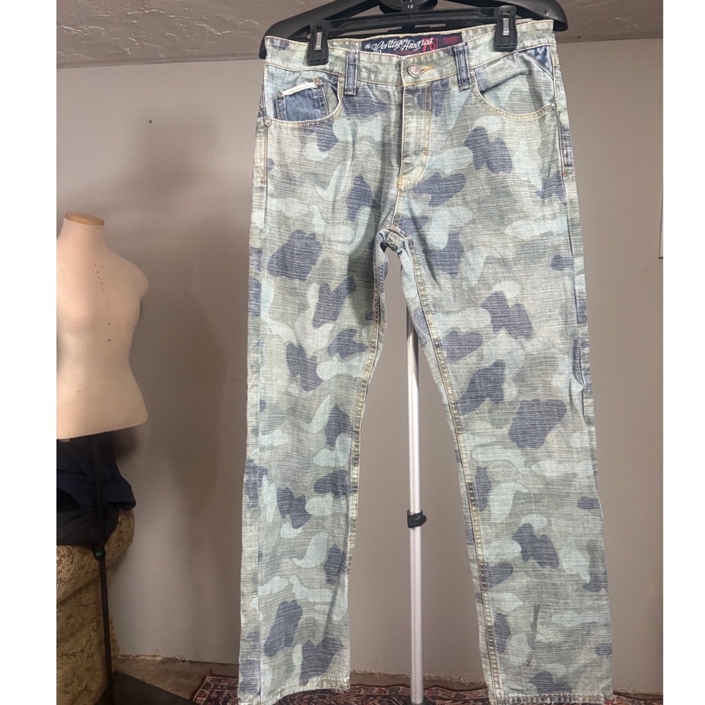 Rare Y2K Streetwear Heritage America camouflage straight leg jeans men's 34